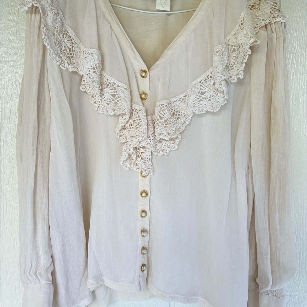 Vintage crocheted blouse Large size 14 off white HAS Flaws see photos